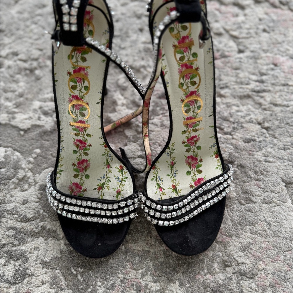 Gucci Black and Silver Strappy Heels